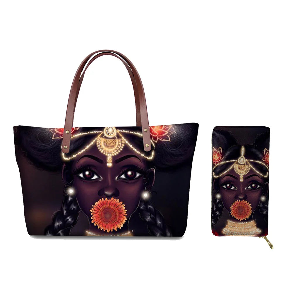 Custom Printed Women Bag Handbags African Girls Printing Purse and Handbags 2pcs Set Shoulder Tote Bag Females Summer Beach Bags