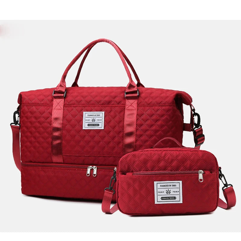 Large Capacity Travel Weekender Bag With Wet Pocket Shoes Compartment 2pcs Carry on Duffel Tote Bag Set With Small Handbag