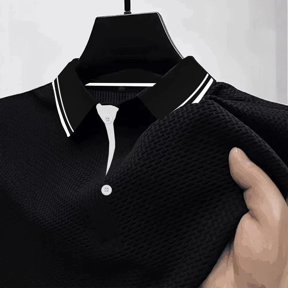 Custom Men's Business Solid Color T-Shirts Short Sleeve Lapel Design Summer Office Casual Formal Jacquard Breathable Summer