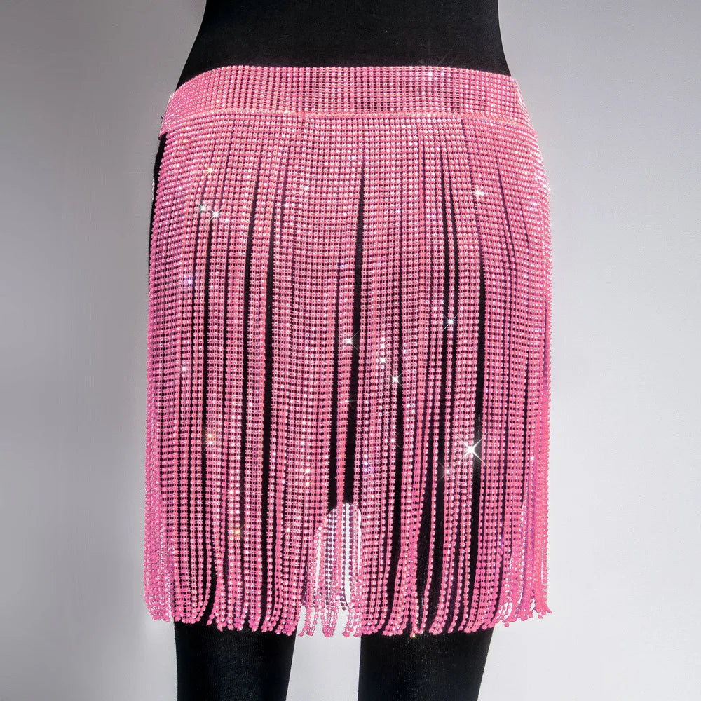New Black Crystal Tassel Skirt Party Bling Rhinestone Mini Shirt Party Women Skirts
