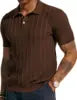 Liu Ming New Products 2025 Fashionable Solid Color Knitted Sweater Casual Short Sleeve Ribbed Knit T Shirt Top for Men
