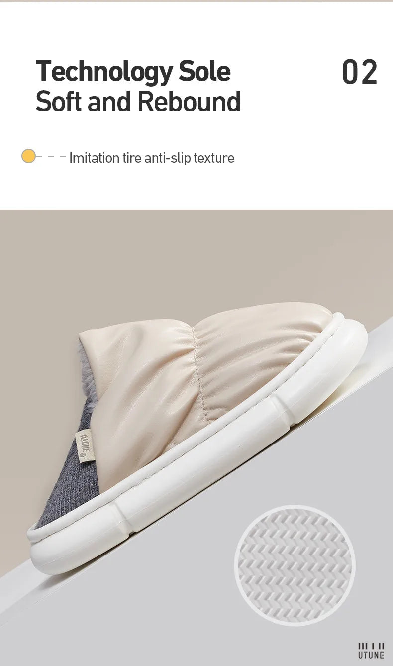 UTUNE Unisex Indoor Warm Plush Slippers Waterproof Lightweight Soft Sole Outdoor Cozy Down Cotton Shoes 2025 Winter New Non-Slip