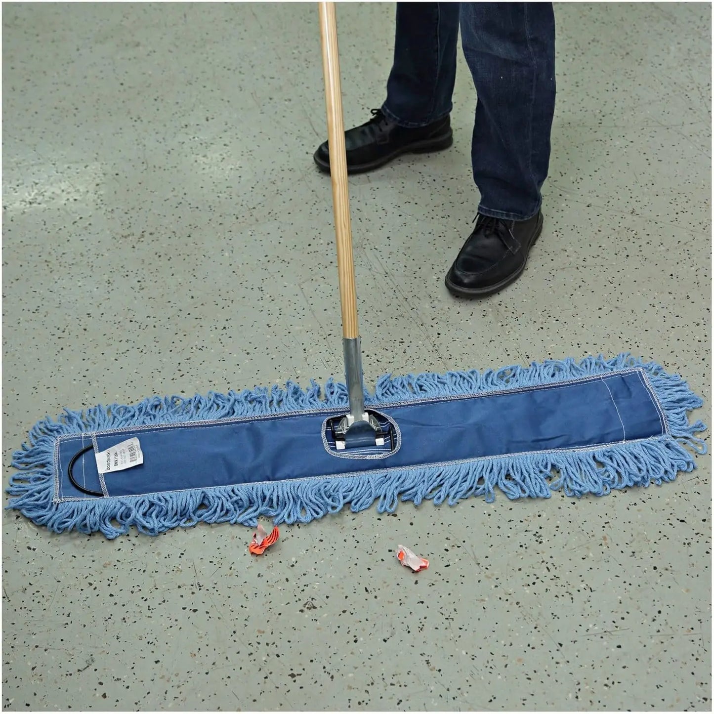 Boardwalk HL365BSPC Microfiber Dust Mop Kit 36 X 5 60-Inch Blue/Natural Loop-End with Plastic Basket 60-Inch Metal/Wood Handle