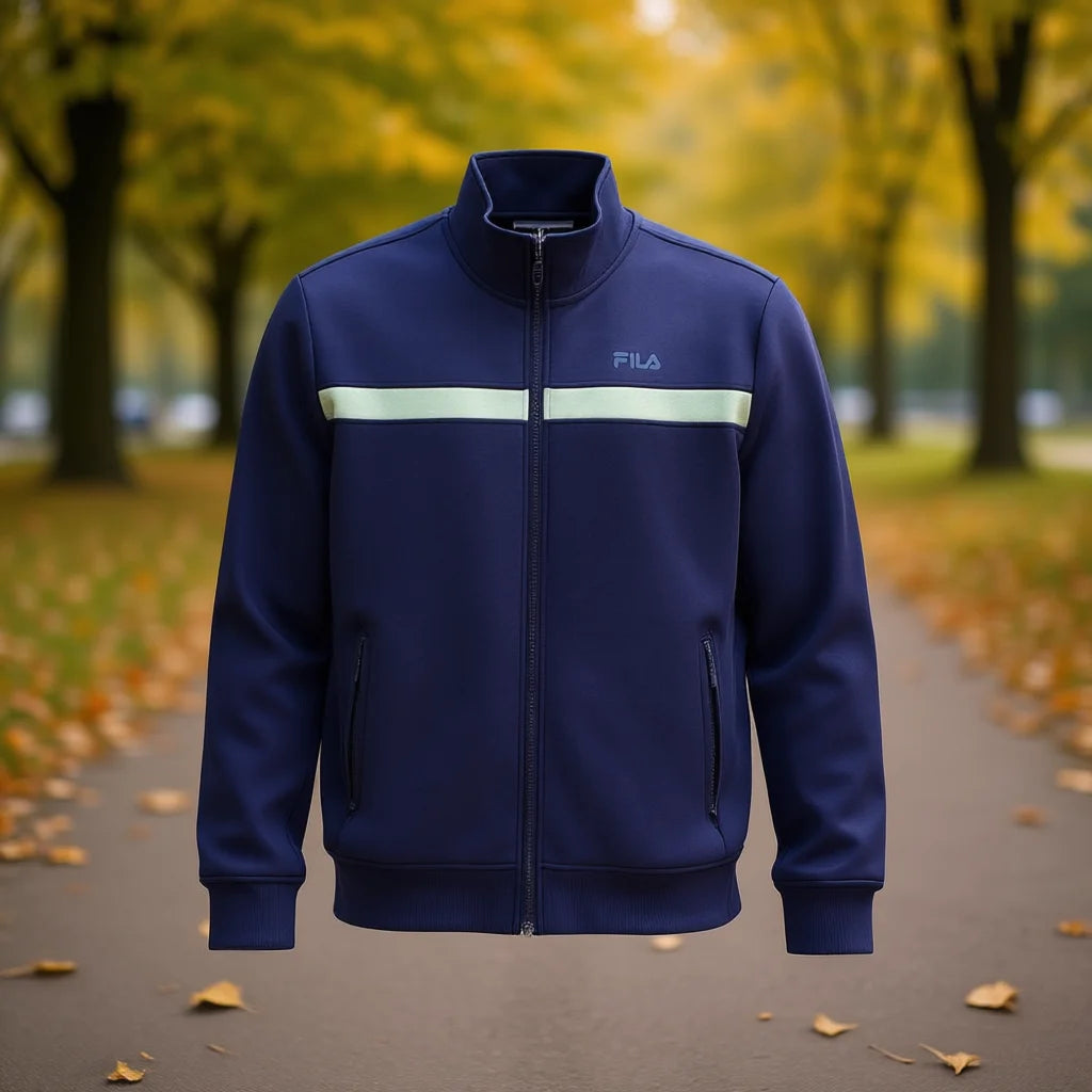 For Men's Track Jacket Navy Green Zippered Stand Collar Fleece Water-Proof Front Logo Autumn Regular Fit Plain Dyed XS