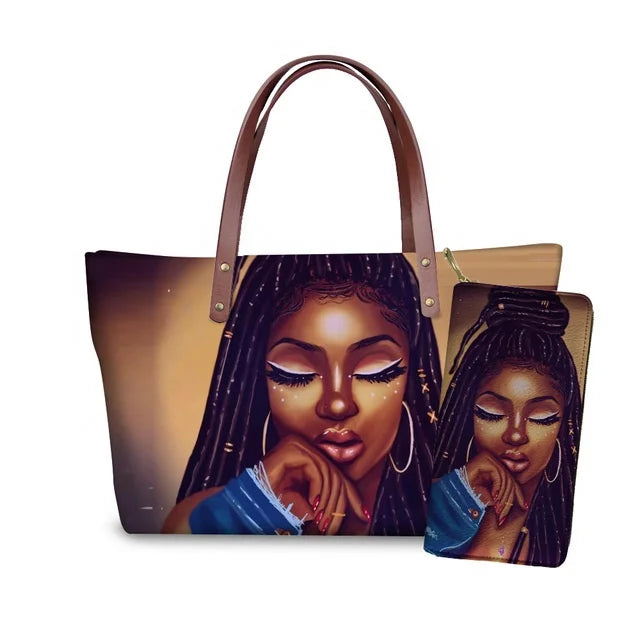Top Seller Cheap Price Customize Design 2 Pcs Set African Print Women Shoulder Bag Handbag Fancy Beach Handbags for Women Luxury