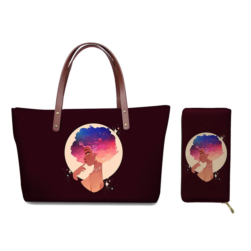 Custom Printed Women Bag Handbags African Girls Printing Purse and Handbags 2pcs Set Shoulder Tote Bag Females Summer Beach Bags