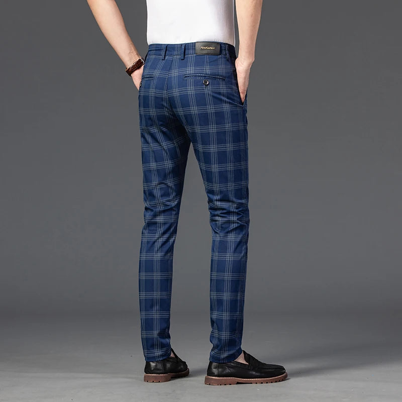 2025 Spring New Men's Plaid Casual Pants Business Fashion Slim Stretch Male Skinny Trousers Brand Clothes 7 Color