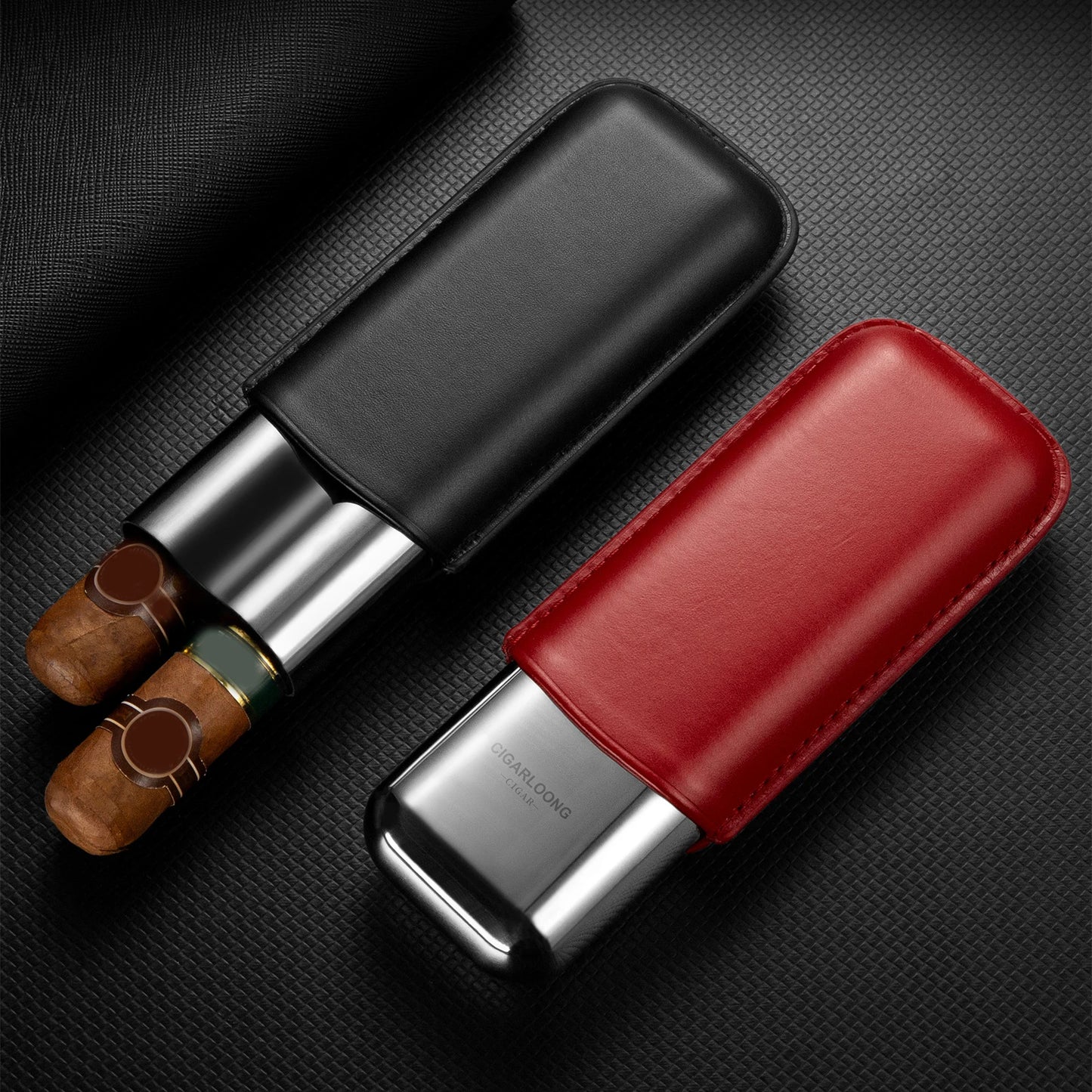 Stainless Steel Cigar Case Anti-pressure Portable Travel Leather Cigar Humidor Box