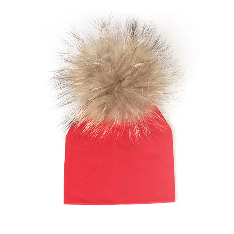 Geebro 0-3 Month Baby Boys Soft Cotton Real Fur pompom Beanies Hats For Newborn Girls Spring Autumn Kids Infants Toddler Hats