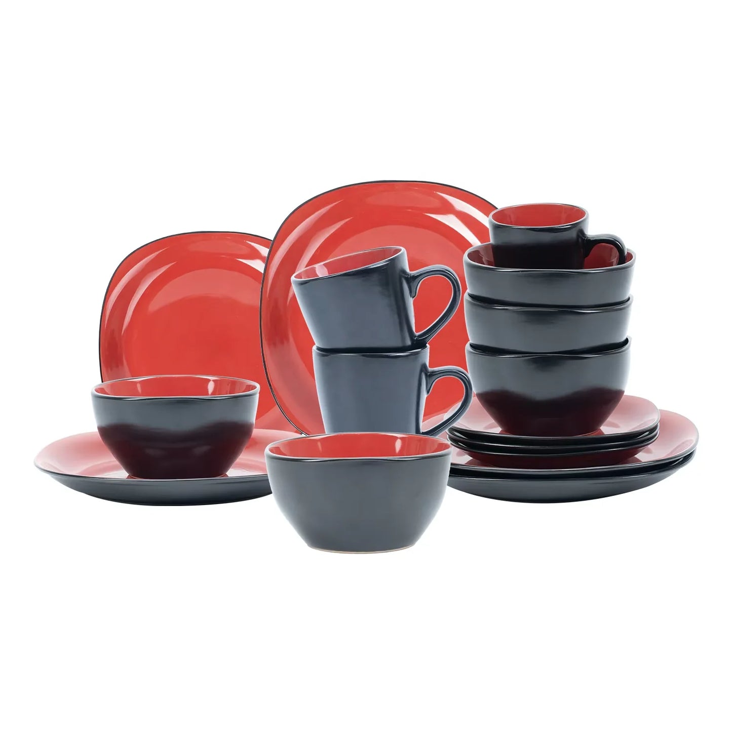 Best Selling Royal Red and Black Glazed Home Products Customizable Color Box Stone Tableware Sets