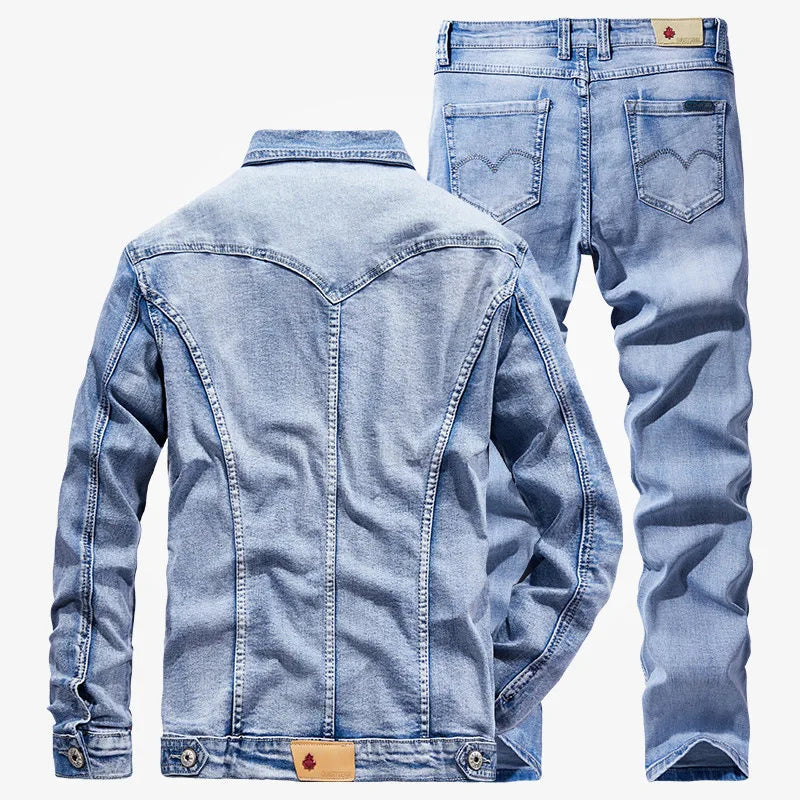 Two Piece Custom Jeans Suit Ensemble Jeans Washed Mens Winter Jacket Jeans Outerwear Denim Sets Men's Sets(old)