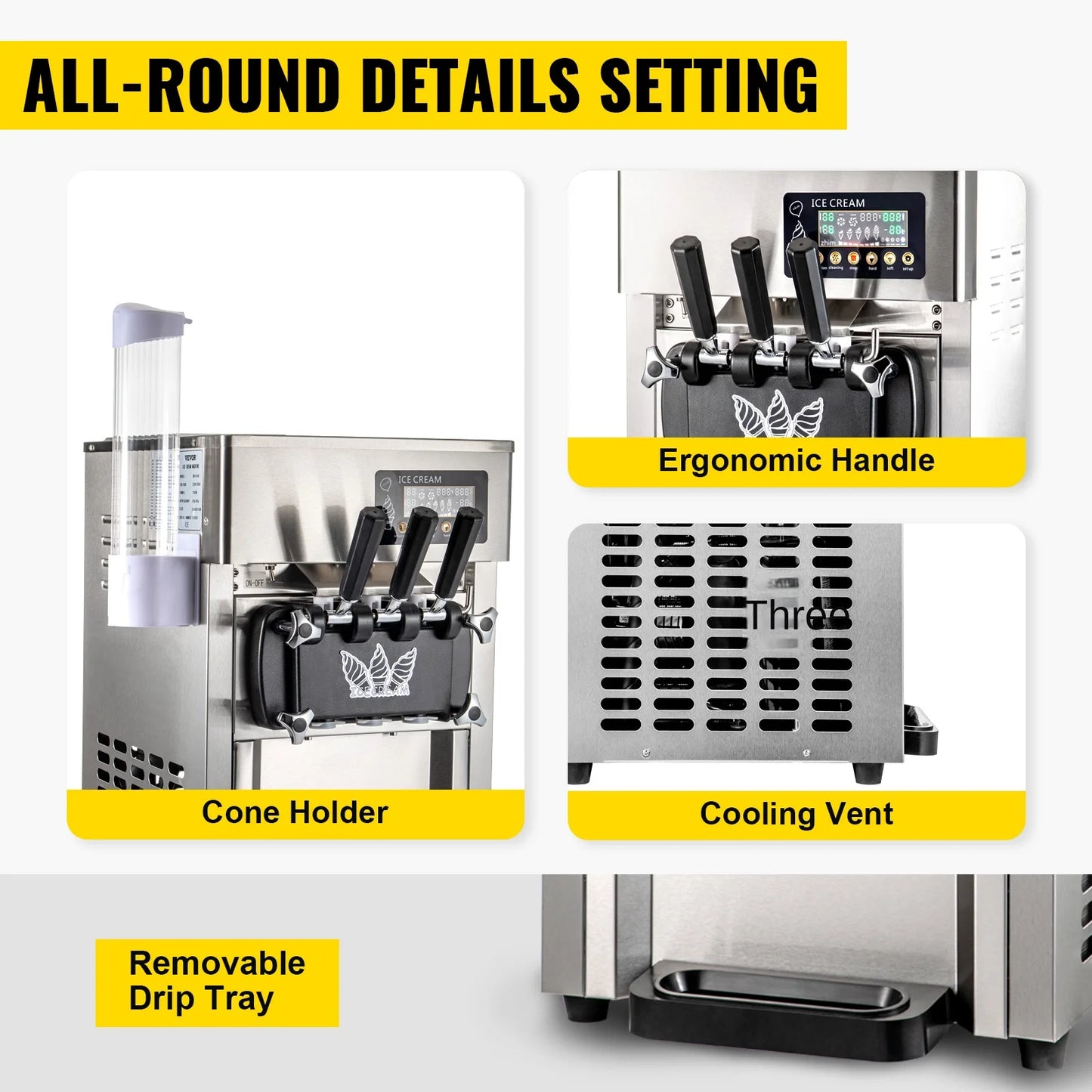 VEVOR 1200W A168  Compressor Ice Cream Maker 4-Nozzle LCD Panel Machine for Yogurt and Milk 3 Flavors New Condition