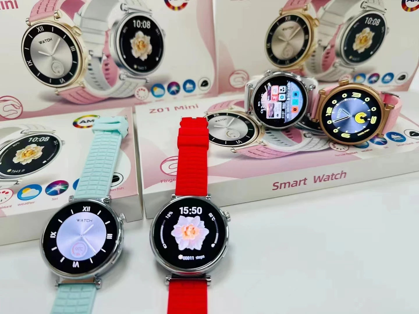 Z01 Mini Smartwatch for Ladies 2025 BT Call Fitness Tracker 1.27 AMOLED Screen 2 Straps IP67 Stock Reloj Inteligente for Women