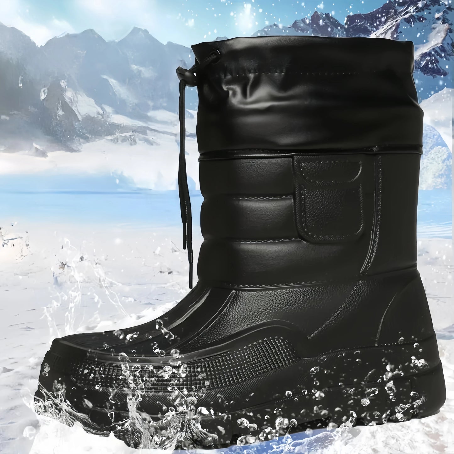 Thick Winter Snow Boots, Waterproof Fishing Men's Rain Boots with Plush and Thick Bottom, Warm Cotton Shoes