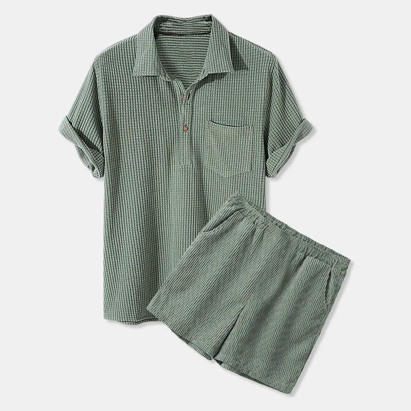 Fashion Men Outfit Set Summer Mens Casual Loose Short Sleeve Suit Shirt and Shorts 2 Sets Clothing