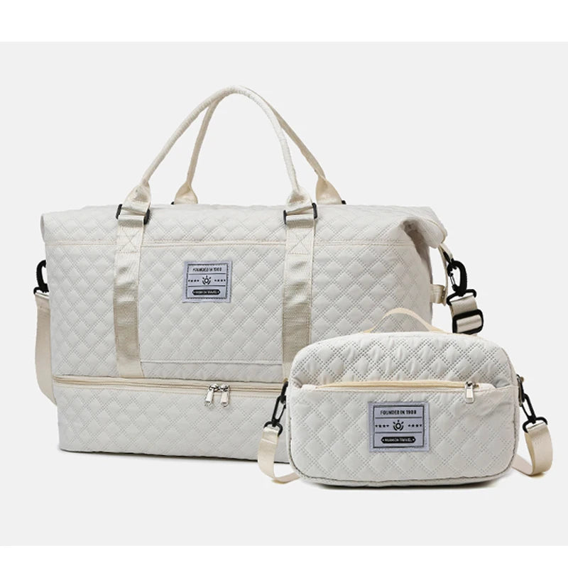 Large Capacity Travel Weekender Bag With Wet Pocket Shoes Compartment 2pcs Carry on Duffel Tote Bag Set With Small Handbag