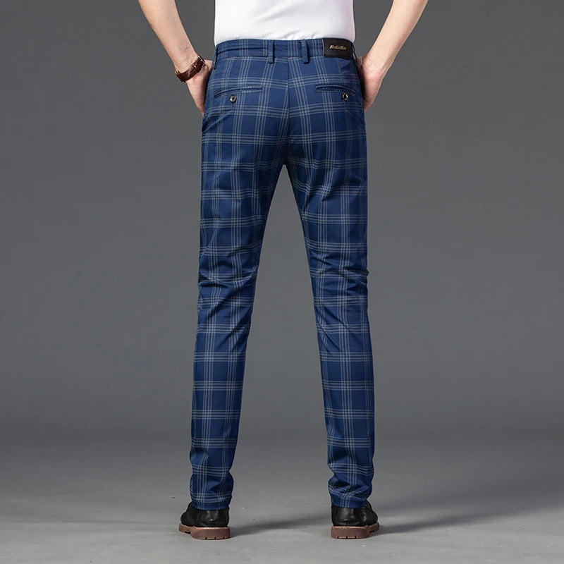 2025 Spring New Men's Plaid Casual Pants Business Fashion Slim Stretch Male Skinny Trousers Brand Clothes 7 Color