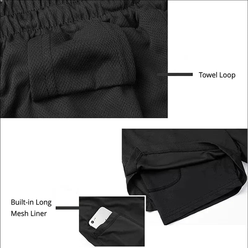 Men's 2-in-1 Camo Quick Dry Yoga and Running Shorts Compression Inner Layer Gym Fitness Jogging Pants