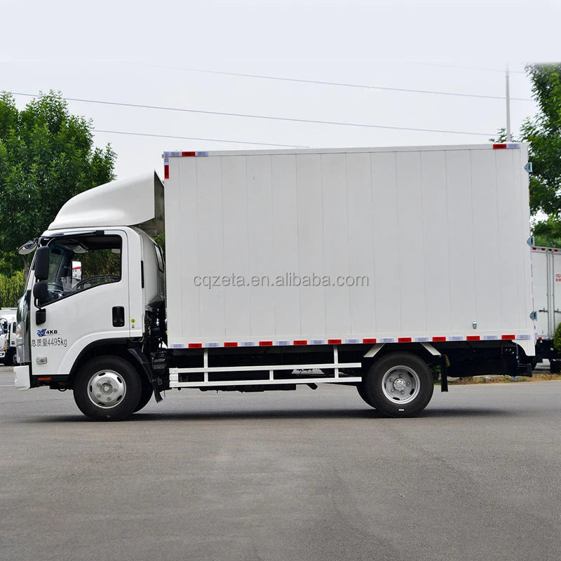 Isuzu ELF KV100 4*2 Diesel Van Cargo Truck 5-10 Ton Light Euro 6 Single Row Cab with Rear Steering Left Box Lorry Truck