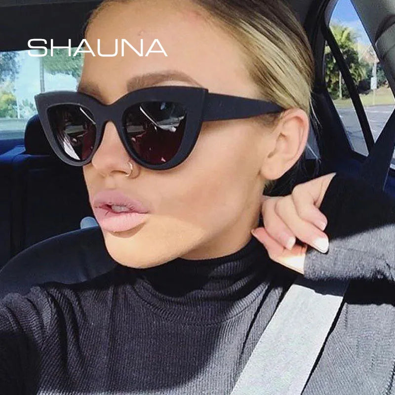 SHAUNA Retro Cat Eye Sunglasses Women UV400 Metal Hinge Fashion Gradient Mirror