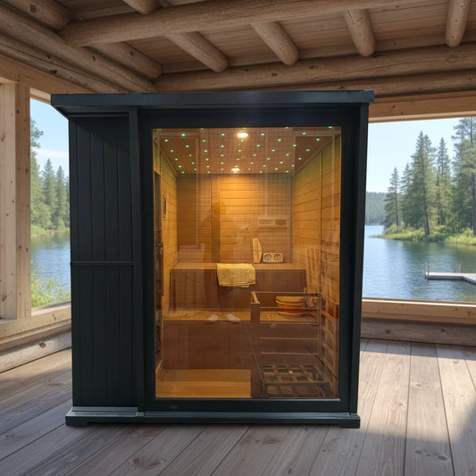 US in Stock Cedar Hemlock Black Modern Electric Outdoor Sauna Wet Steam Sauna with Control Panel 4 Persons for Gardens Villas