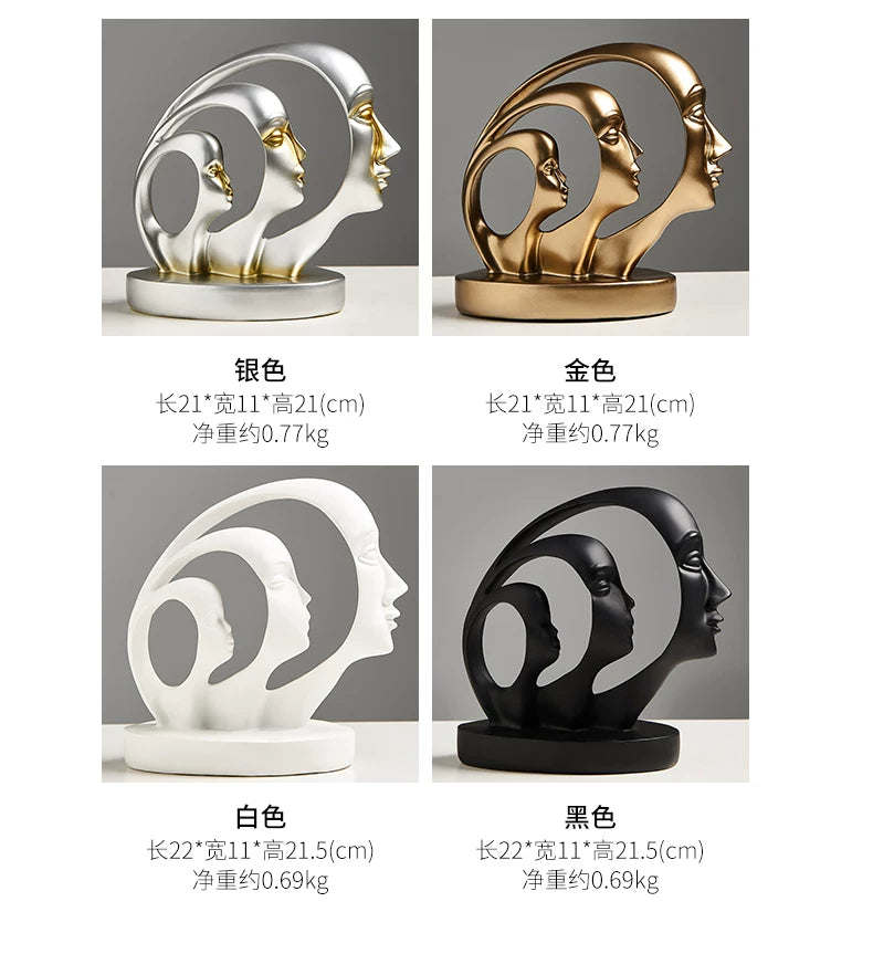 Statue Abstract Resin Desktop Ornaments Sculpture Miniature Figurines Face Character Nordic Art Crafts Office Home