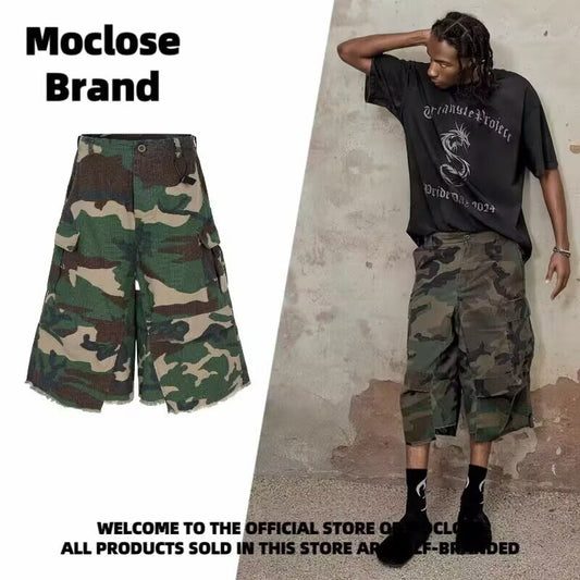 American High Street Joshua Jamal Short Style Playful Camouflage Cargo Cropped Pants Men's Trendy Brand