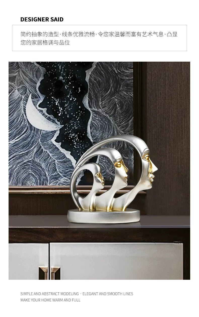 Statue Abstract Resin Desktop Ornaments Sculpture Miniature Figurines Face Character Nordic Art Crafts Office Home