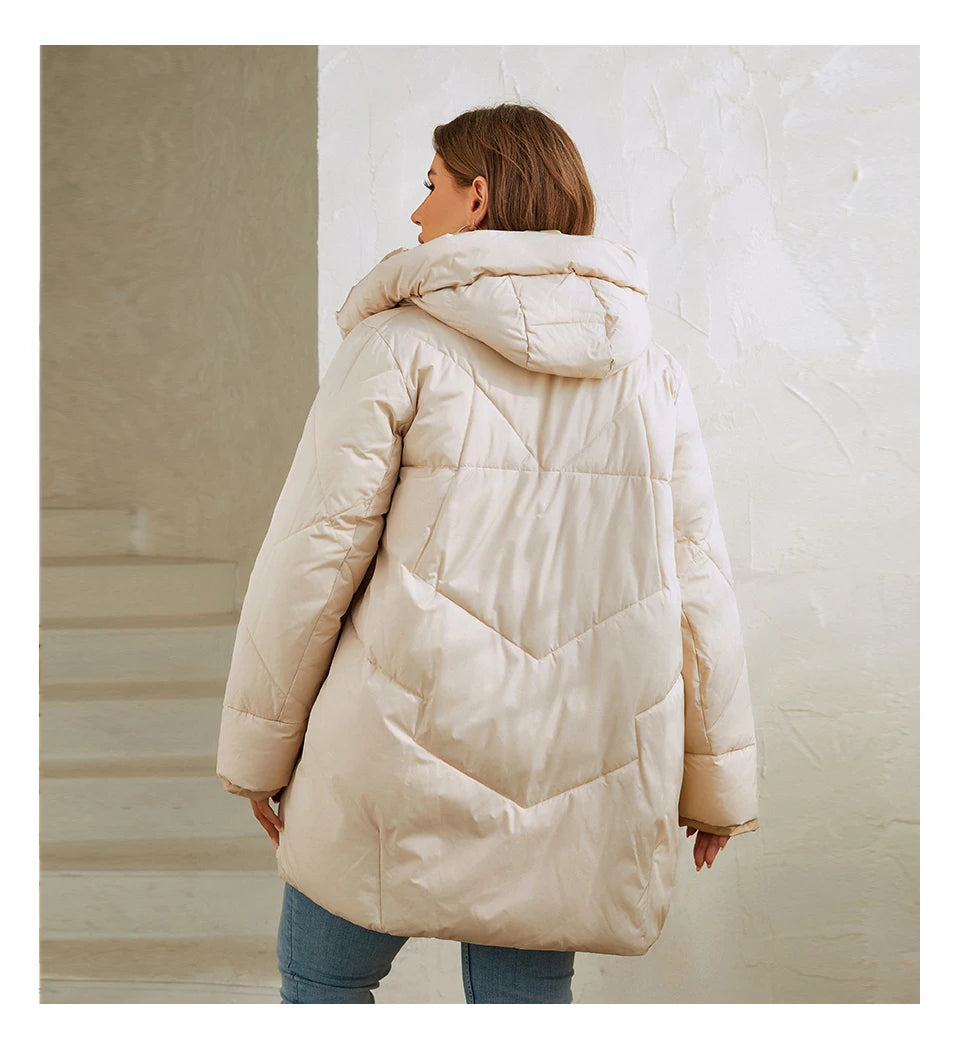 HaiLuoZi 2023 New Plus Size Women Winter Jacket XL-6XL Thick Female Outwear Slant Pockets High-quality Quilted Women's Coat 1115
