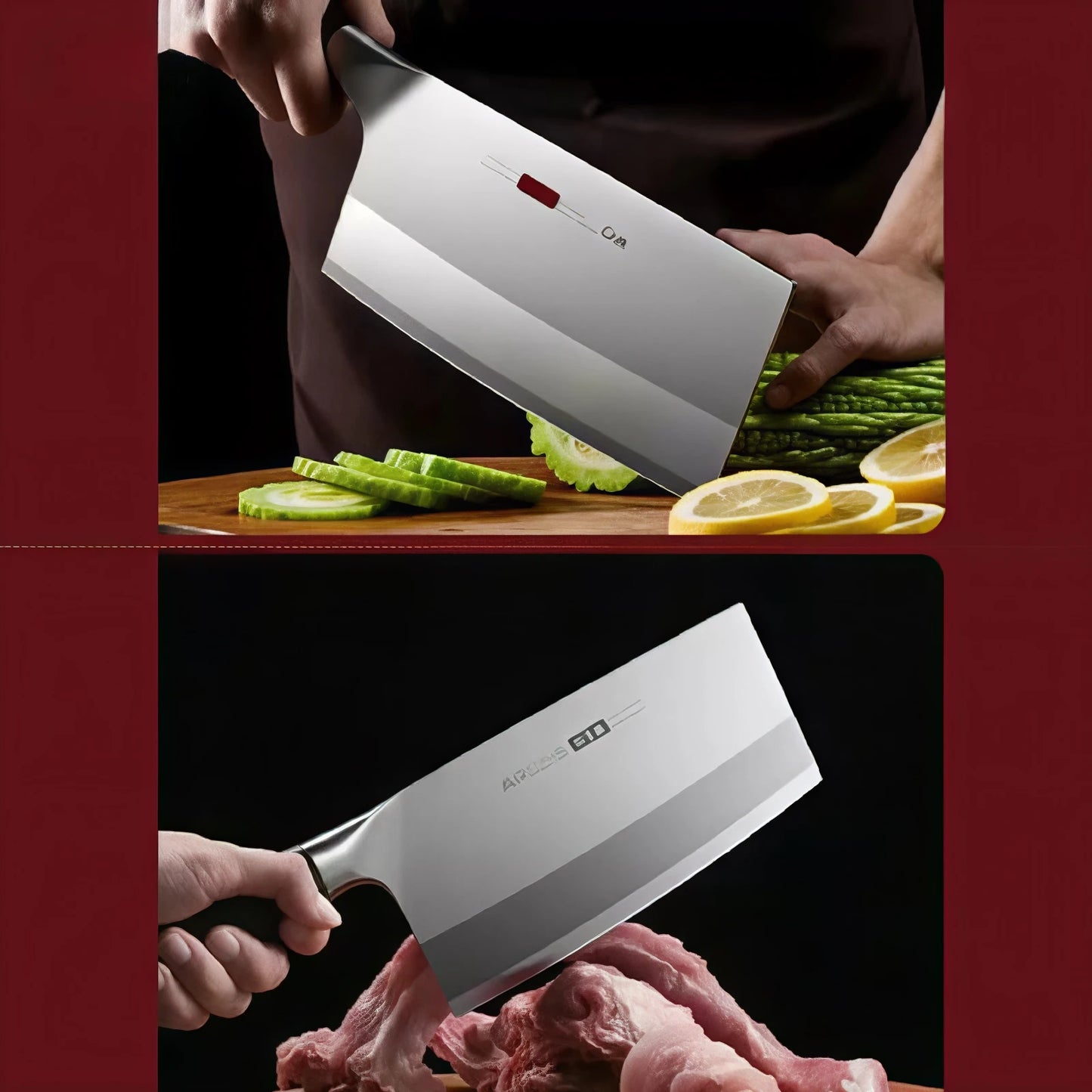 Professional Multi-Purpose Kitchen Knife Set,Chef'S Special Ultra-Sharp Meat Knife Cleaver Black Wood Handle Chopping Knife
