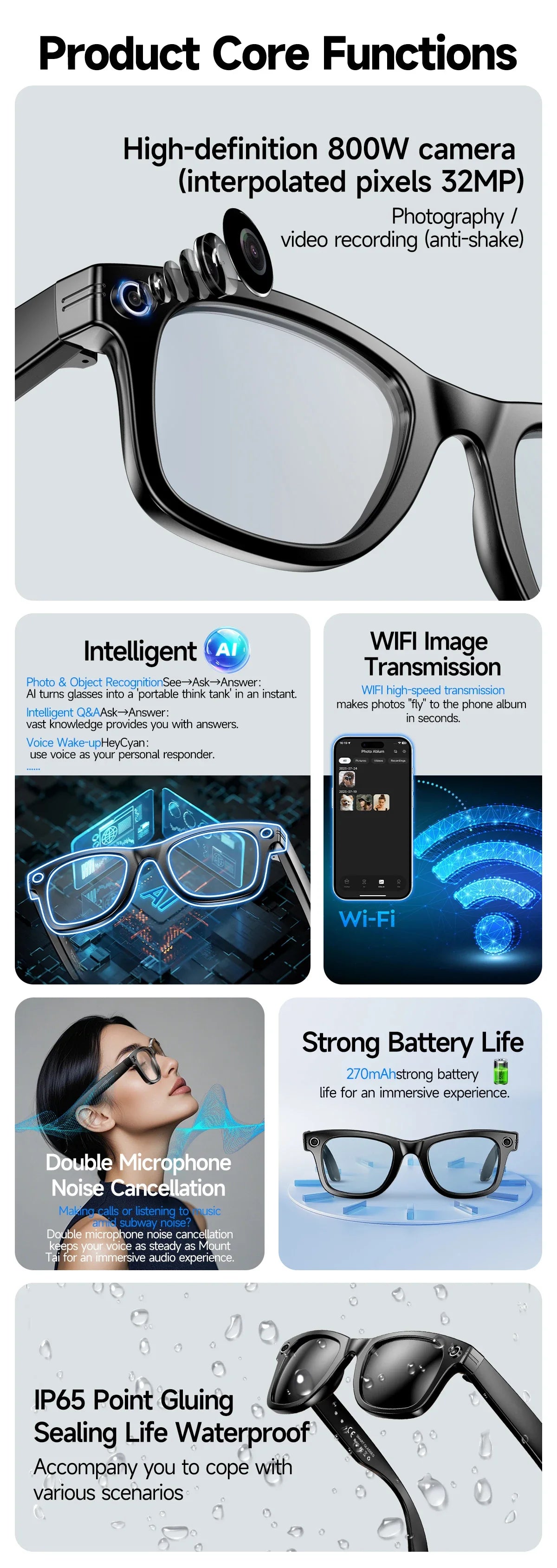 2025 New Upgrade smart glasees With Camera Video Recording AI Photo Recognition Bluetooth Call Translation Voice Sunglasses Man