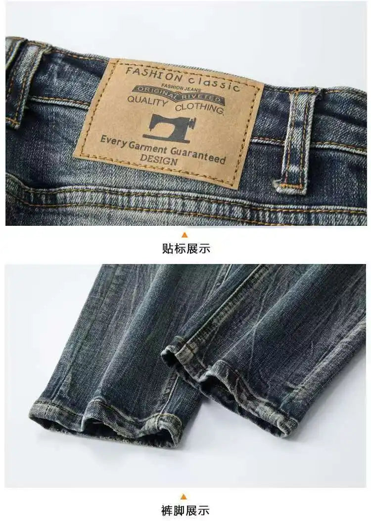 Spring Autumn New American Denim Coats Set Classic Simple and Versatile Washed Elastic Cowboy Jeans Clothes For Men