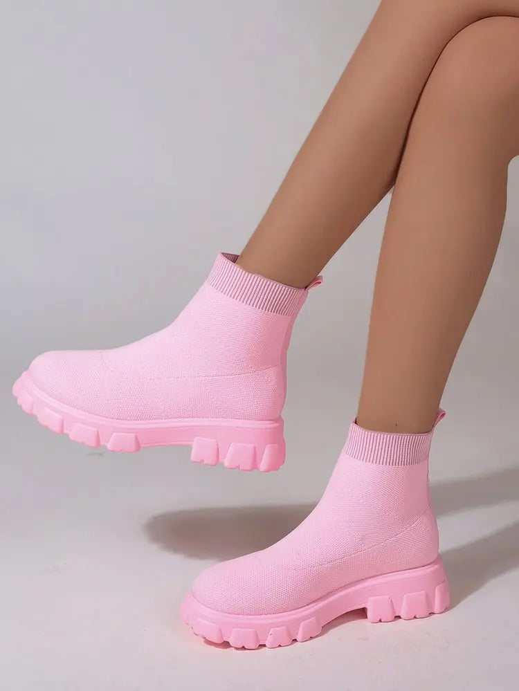 Mesh Women's Ankle Boots Fashion Women's Sock Boots Comfortable Breathable Slip-on Womens Boots High-top Women Thick-soled Shoes