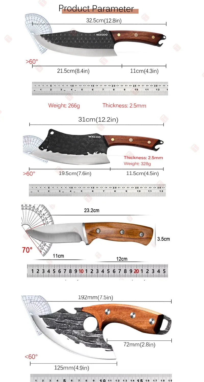 Kitchen Knife Supplies Forged Butcher Knife Fruit Slicing Bottle Opener Knife Multipurpose BBQ Cooking Chef Knife Wood Handle