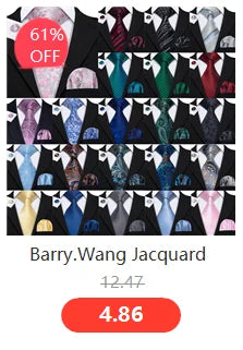 Barry.Wang Orange Brown Silk Mens Tie Hanky Cufflinks Set Gold Coffee Jacquard Designer Necktie For Male Wedding Business Party
