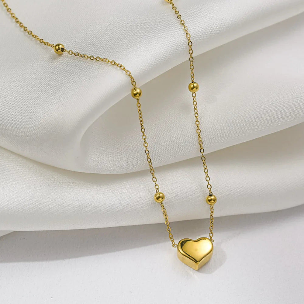Stainless Steel Classic Charm Gold Color Heart Pendant Necklace for Women Temperament Fashion Chokers Bracelet Jewelry Colorfast
