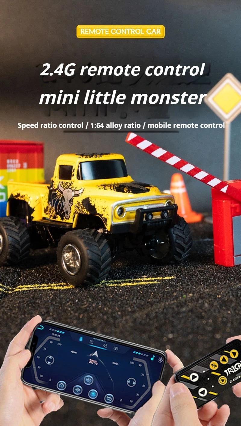 Little Monster 1/64 Rc Car Mini 2.4Ghz Remote Control Cars with Cool Spray Painting Pattern Rc Off-road Vehicle Boy’s Toys Gifts