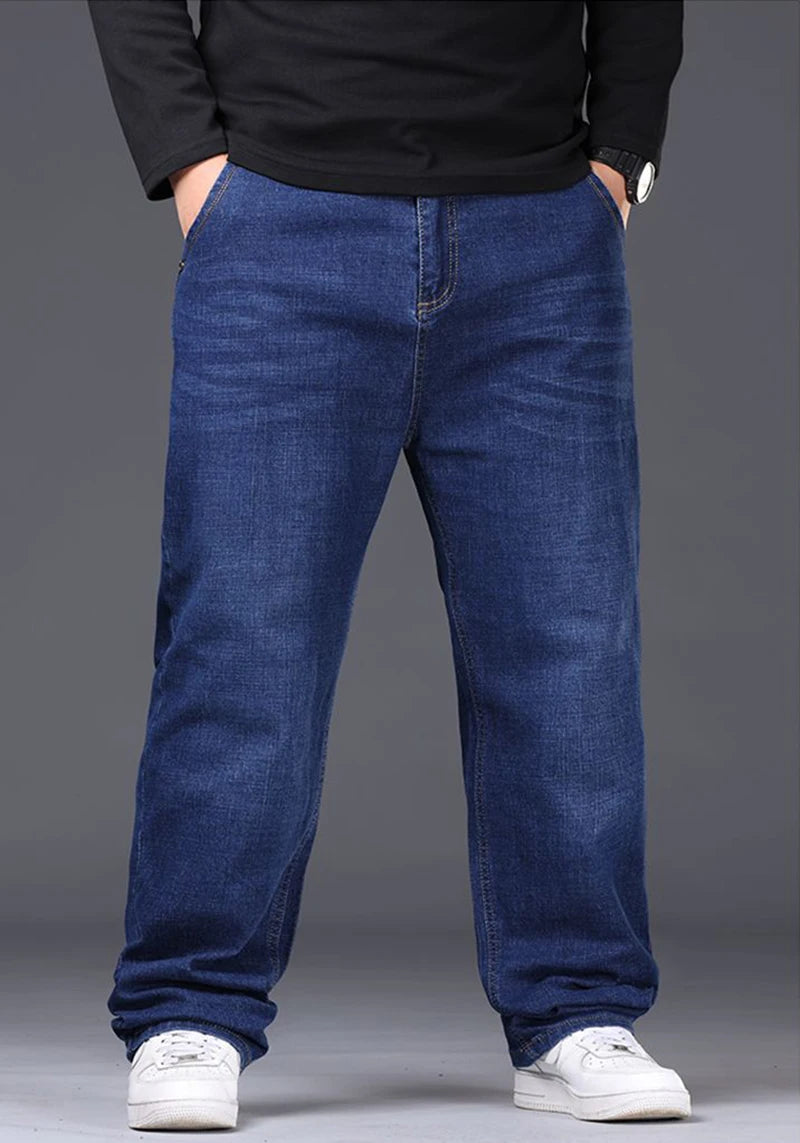 Men Fashion Plus Size 38 40 Black Jeans Male Business Daily Casual Loose Denim Pants Minimalist Stretch Straight Leg Trousers