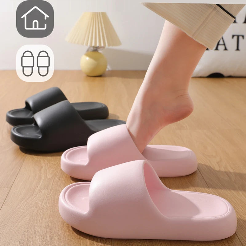 Unisex Non Slip Bathroom Home Slippers Soft Sole EVA Pillow Slides Summer Flat Beach Sandals Woman Thick Platform Cloud Slippers