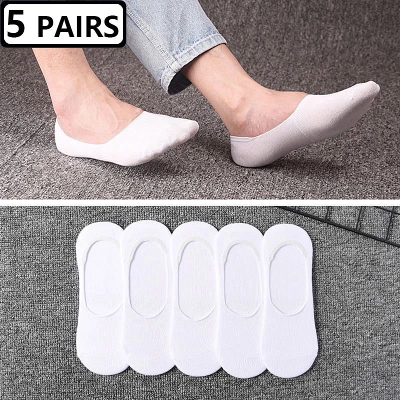 5 Pairs Plus Size 47,48 Mens Boat Socks Large Summer Non-slip Silicone Invisible No Show Sock Slippers Cotton Black Sporty Meias