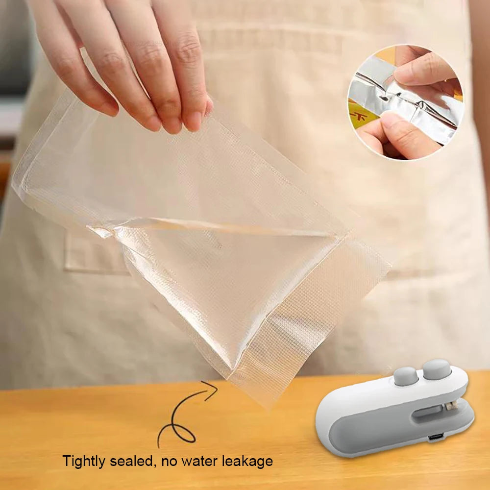 Mini Bag Sealer Portable Handheld Heat Vacuum Sealer Rechargeable 2 in 1 Sealer and Cutter Plastic Bags Snacks Food Storage