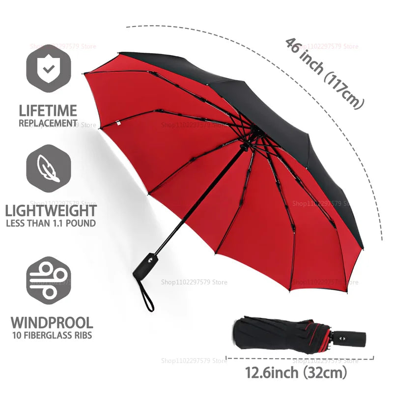 Double-layer Automatic 10-bone Rain and Sun Umbrella Windproof Sunscreen Rain and Sunshine Dual-use Business Folding Umbrella