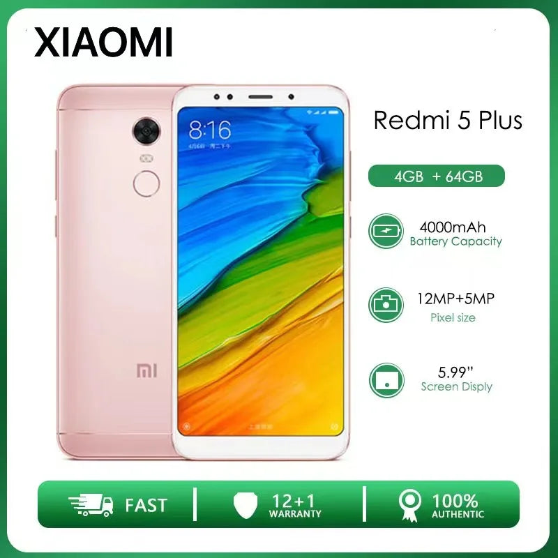 Xiaomi Redmi 5 plus global rom celular smartphone 3GB 32GB/4GB 64GB 5.99''4000mah snapdragon 625 Android 12.0MP Mobile phone