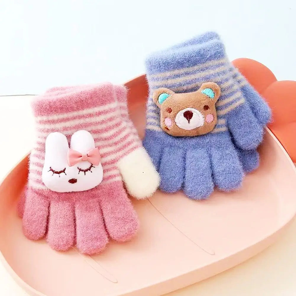 Kids Winter Gloves Thermal Warm Windproof Cartoon Animal Mittens for Boys Girls Children Outdoor Skiing Full-Finger Gloves