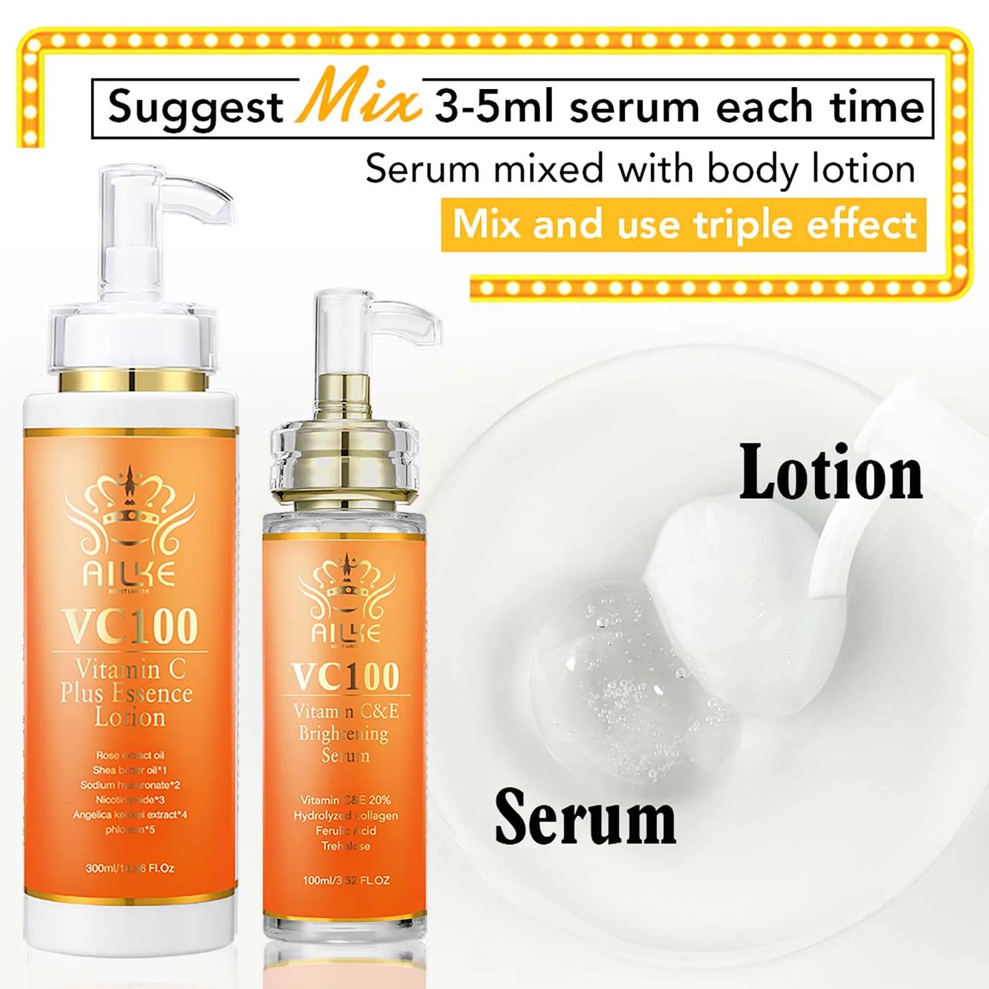 AILKE Vitamin C Whitening Kit For Women, Even Skin Tone, Clean Skin, Moisturizing, Anti Wrinkle & Aging, Glow Skin Set