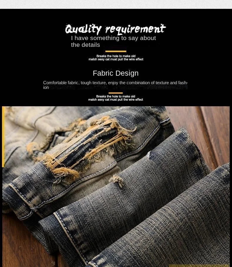 Luxury Men's Classic Jeans Straight Pants Autumn and Winter Retro Ripped Hole Denim Trousers Motorcycle Work Pants for Men