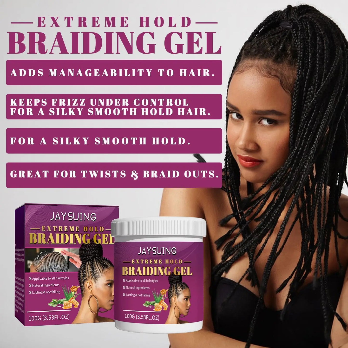 Styling Braiding Gel Wax Strong Hold Pomade Anti-Frizz Smooth Lasting Broken Hair Finishing Shaping Hair Edge Control Cream 100g