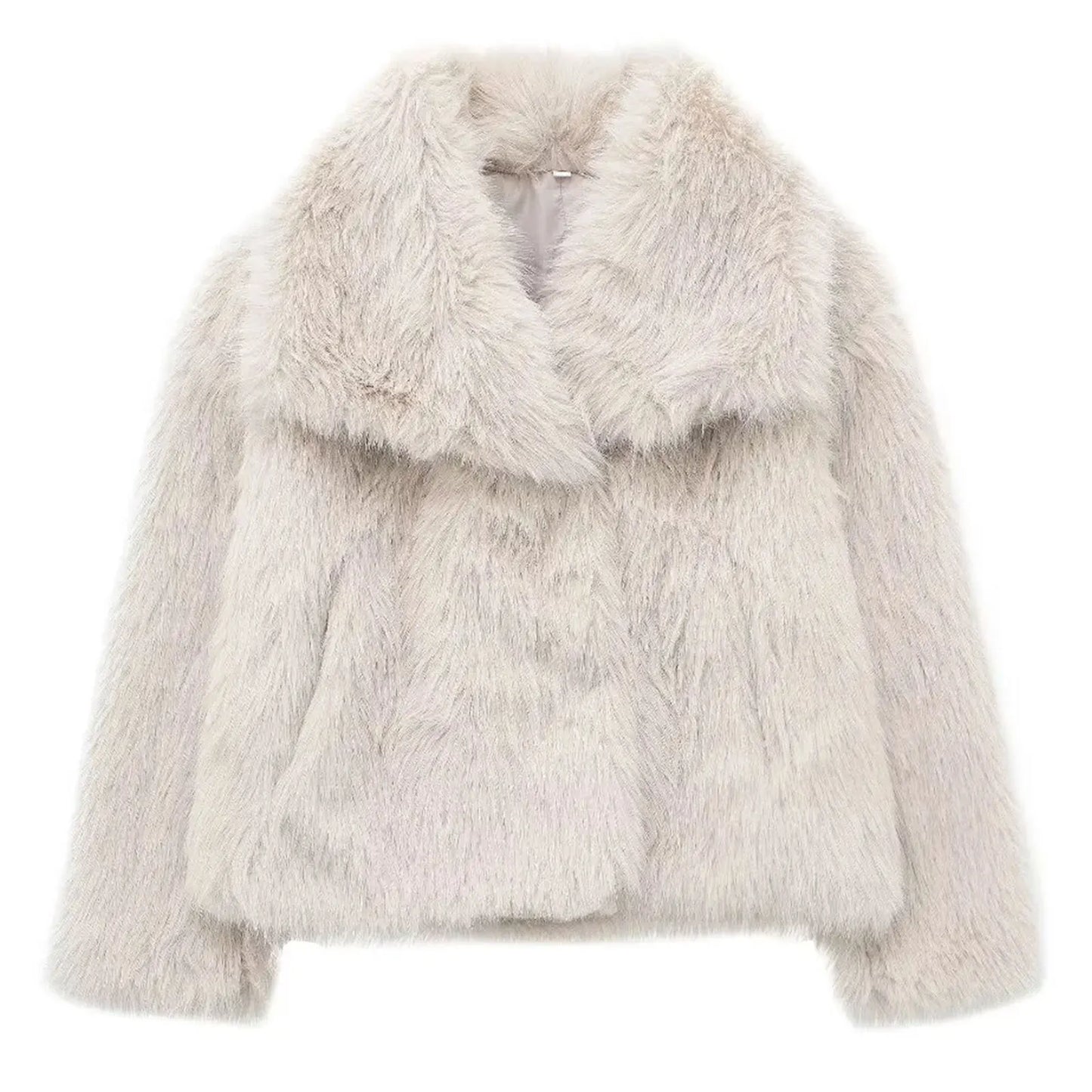 HH Women Fashion Faux Fur Jacket Vintage Turn-Down Collar Long Sleeve Coat Autumn Winter Woman Elegant Streetwear