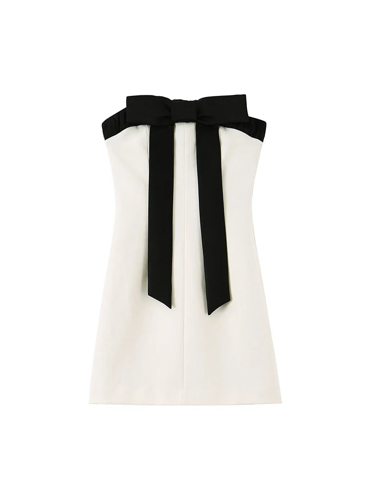 Women Strapless Mini Dress With Bow Fashion Off Shoulder Straight Neck Slim Club Party Clothing Female Sexy Dress 2026 New