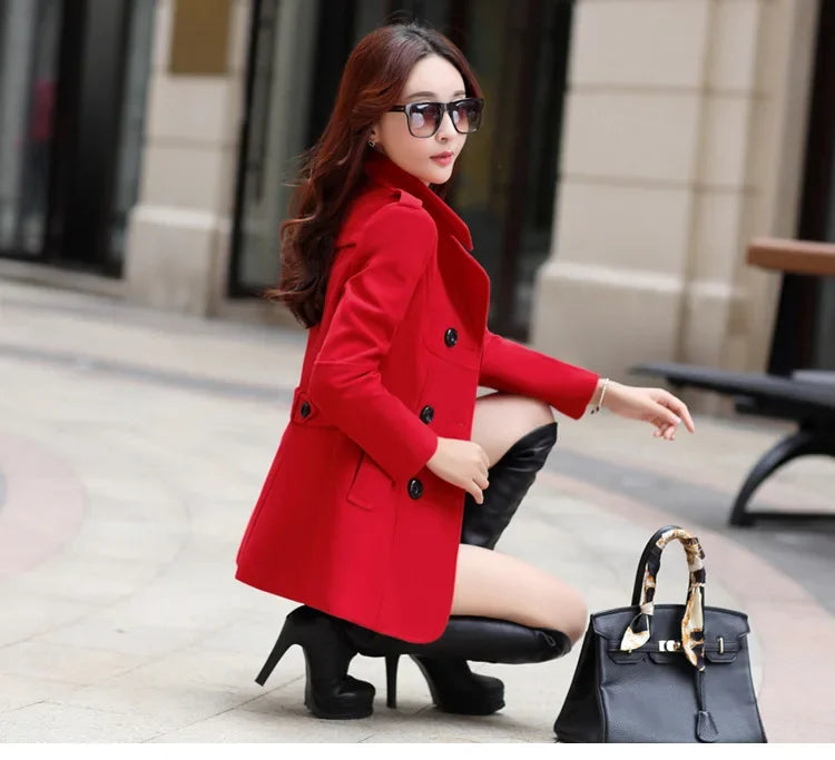 Spring Autumn Women's Slim Fit Short Double Breasted Woolen Coat Thickened Korean Style Fashionable Outerwear
